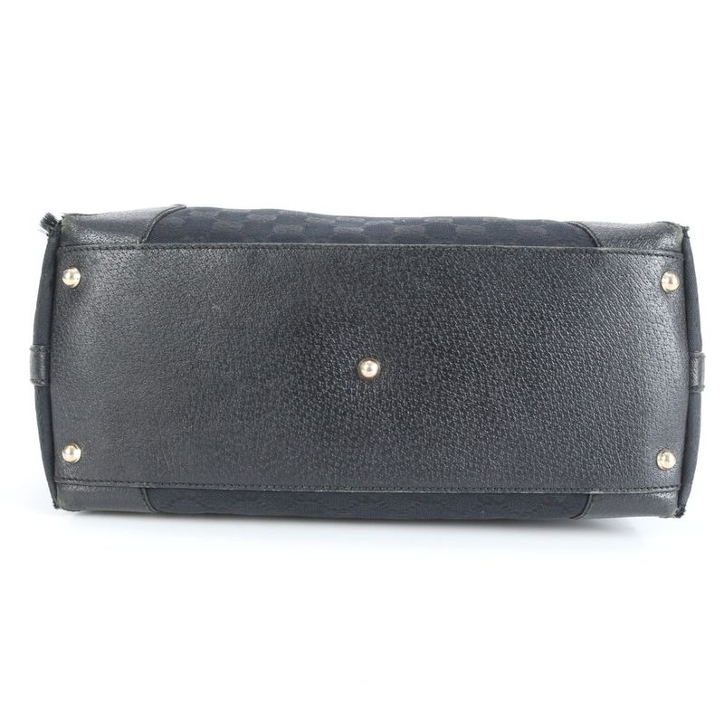 Gucci GG Canvas Leather Tote Bag Shoulder Gold Hardware Black 154372 A4 Women