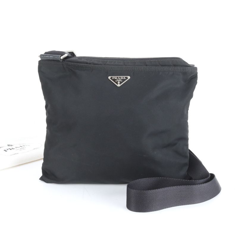 Prada Tessuto Nylon Triangle Logo Leather Shoulder Bag Crossbody Messenger Men