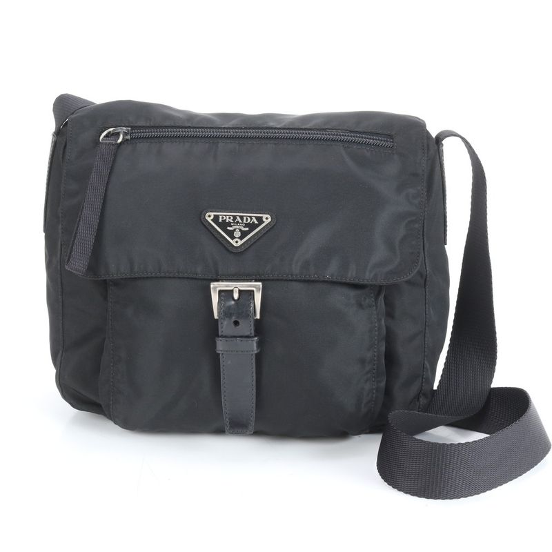 Prada Tessuto Nylon Triangle Logo Leather Shoulder Bag Crossbody Messenger