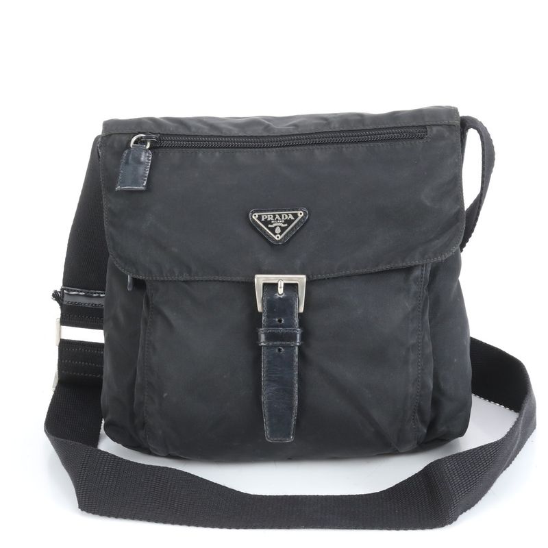 Prada Tessuto Nylon Triangle Logo Leather Shoulder Bag Crossbody Messenger Men