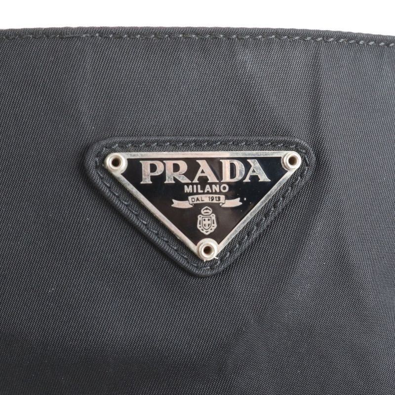 Prada Tessuto Nylon Triangle Logo Tote Bag Shoulder Black Women ECE Cx24-4