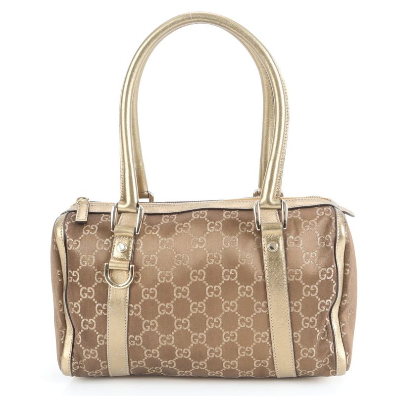 Gucci GG Canvas Mini Boston 130942 Leather Tote Bag Shoulder Hand Brown Women's