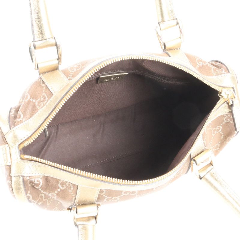 Gucci GG Canvas Mini Boston 130942 Leather Tote Bag Shoulder Hand Brown Women's