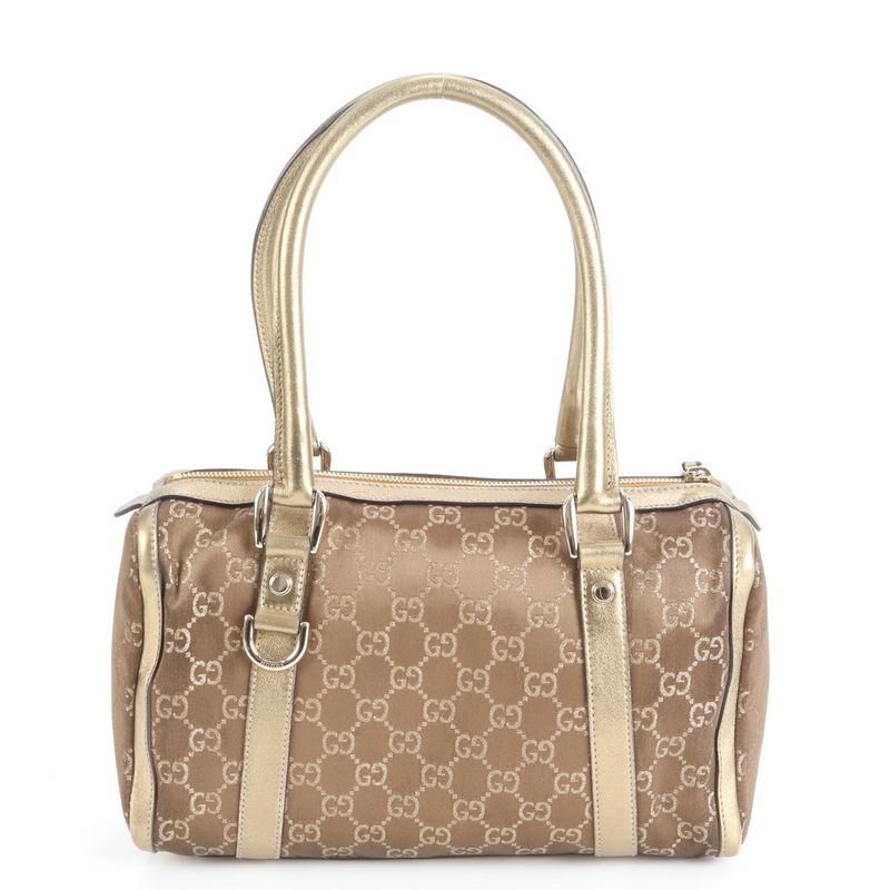 Gucci GG Canvas Mini Boston 130942 Leather Tote Bag Shoulder Hand Brown Women's