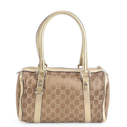 Gucci GG Canvas Mini Boston 130942 Leather Tote Bag Shoulder Hand Brown Women's