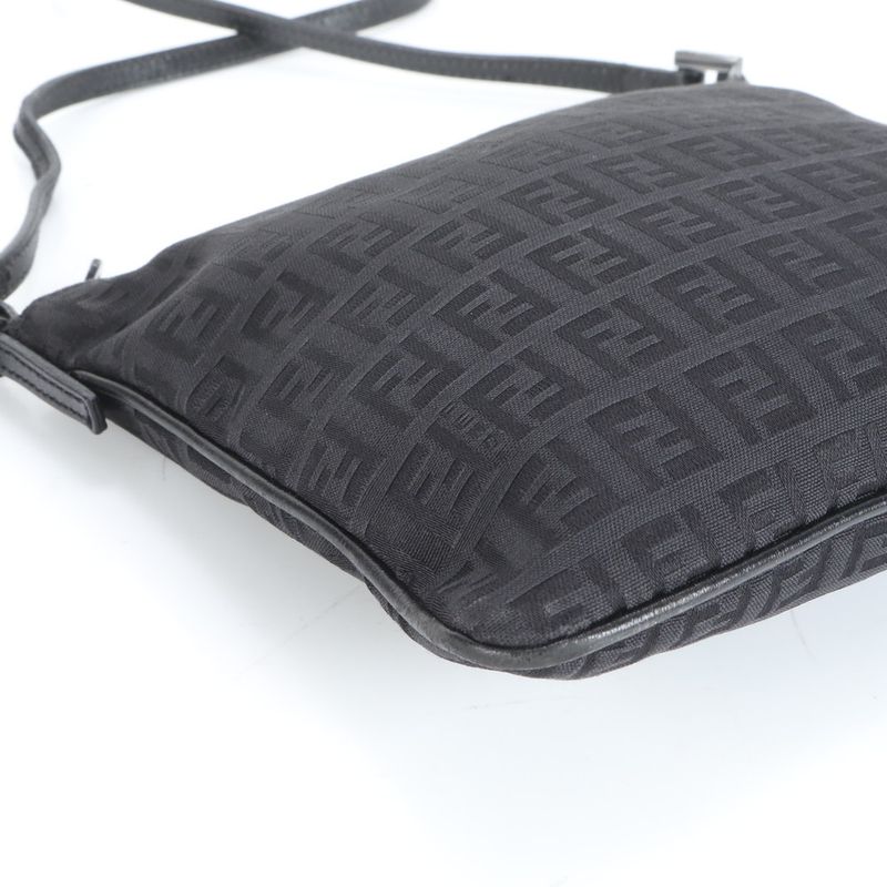 Fendi Zucchino 8bt047 Leather Shoulder Bag Crossbody Black Women ERE Cx28-10