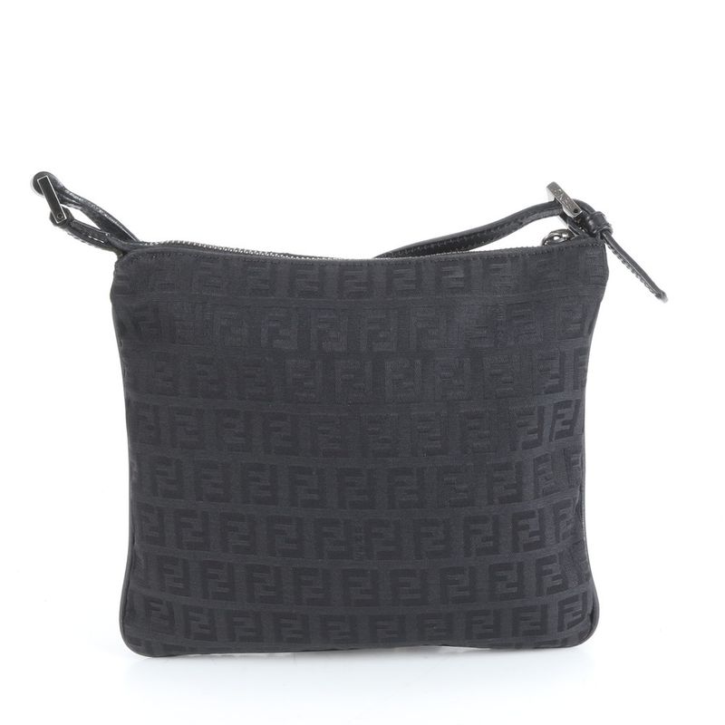 Fendi Zucchino 8bt047 Leather Shoulder Bag Crossbody Black Women ERE Cx28-10