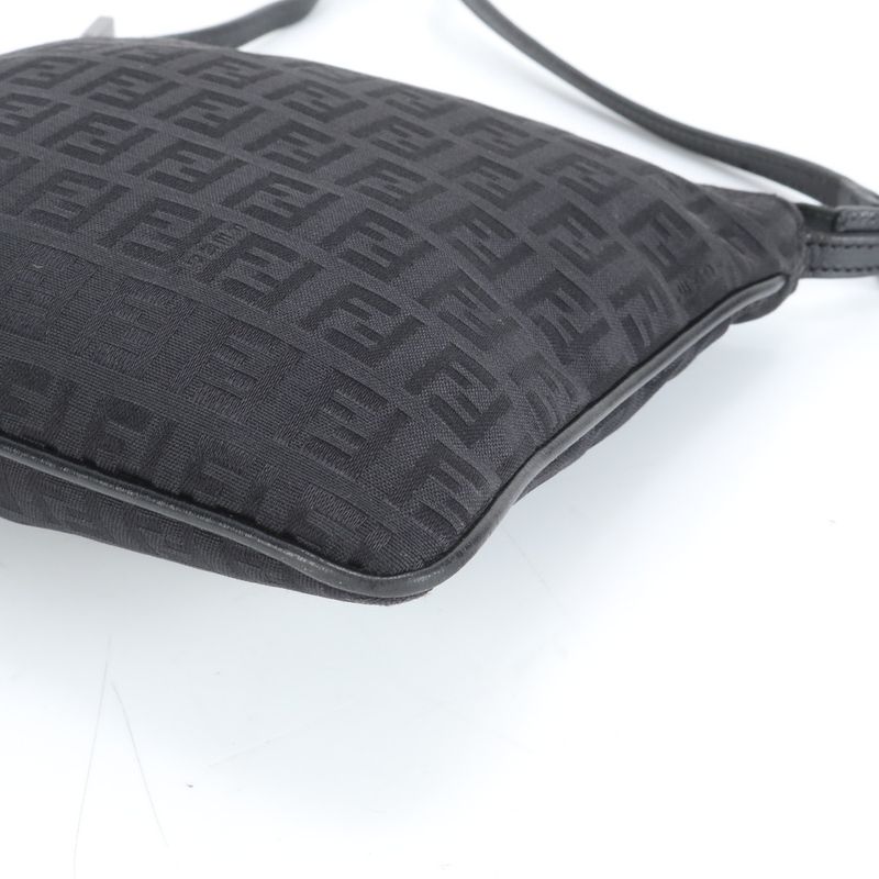 Fendi Zucchino 8bt047 Leather Shoulder Bag Crossbody Black Women ERE Cx28-10