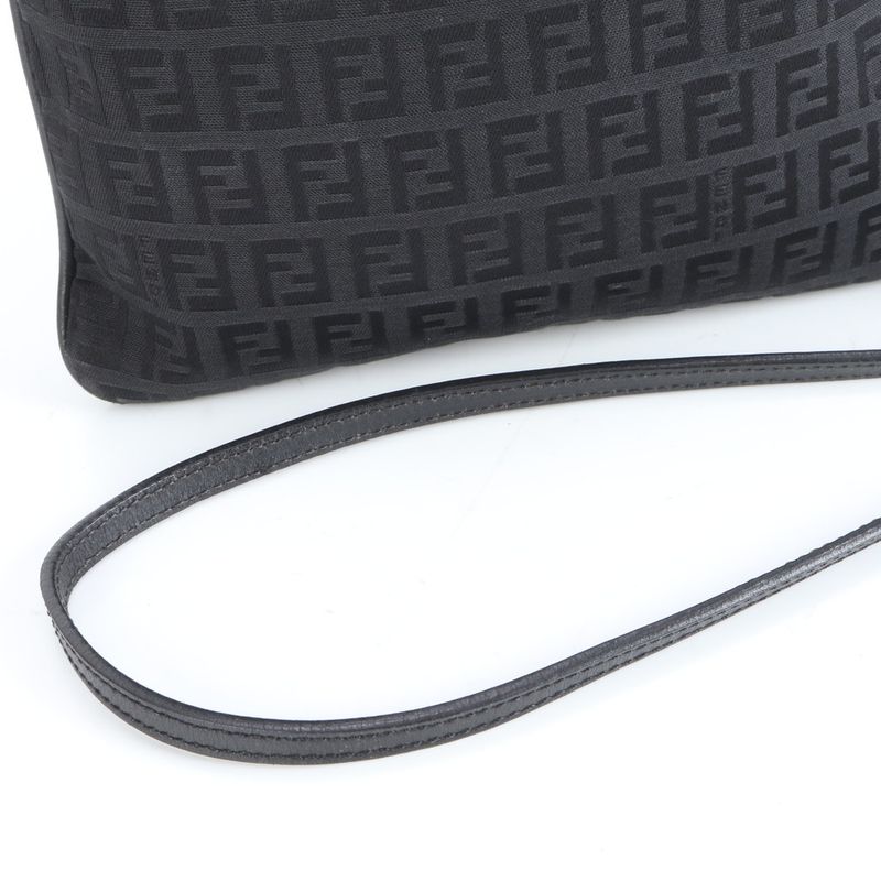 Fendi Zucchino 8bt047 Leather Shoulder Bag Crossbody Black Women ERE Cx28-10