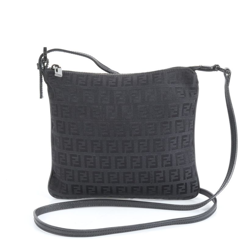 Fendi Zucchino 8bt047 Leather Shoulder Bag Crossbody Black Women ERE Cx28-10