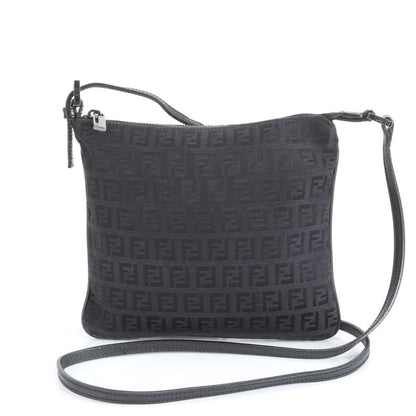 Fendi Zucchino 8bt047 Leather Shoulder Bag Crossbody Black Women ERE Cx28-10