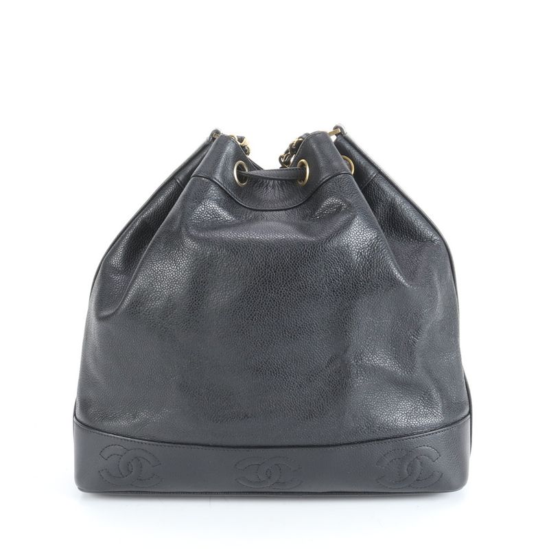 Chanel Triple Coco Drawstring With Serial Seal Caviar Skin Leather Shoulder Bag