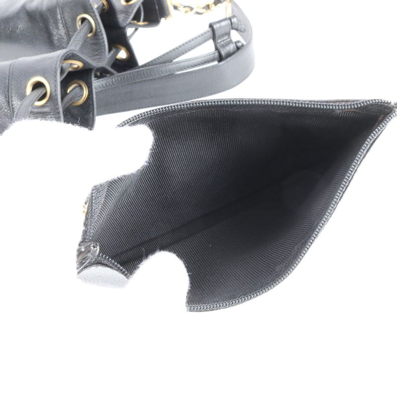 Chanel Triple Coco Drawstring With Serial Seal Caviar Skin Leather Shoulder Bag