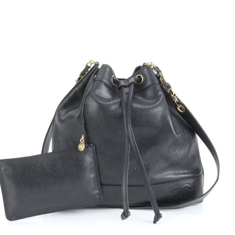 Chanel Triple Coco Drawstring With Serial Seal Caviar Skin Leather Shoulder Bag