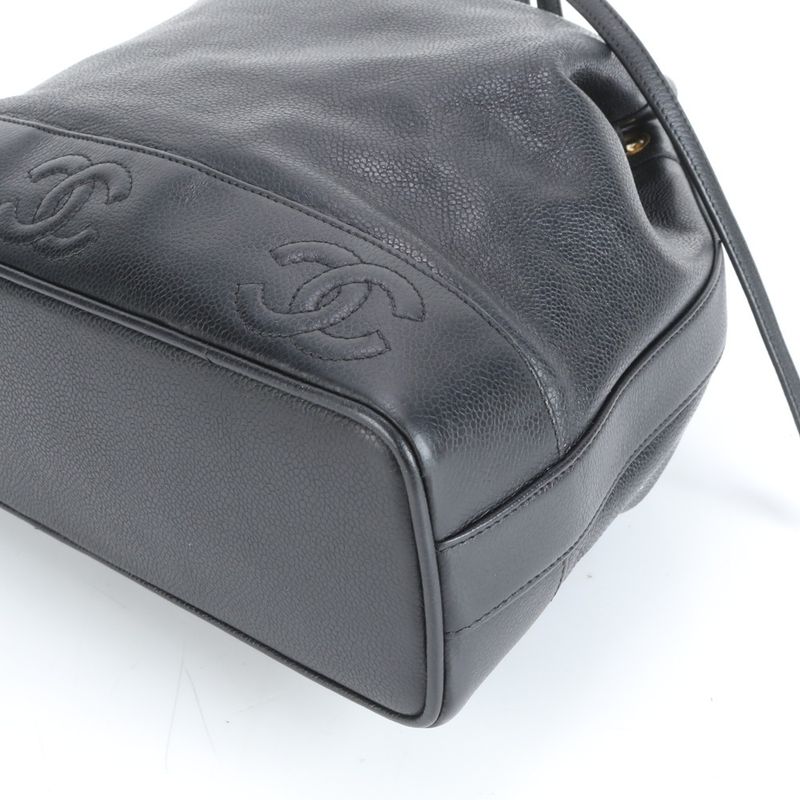 Chanel Triple Coco Drawstring With Serial Seal Caviar Skin Leather Shoulder Bag