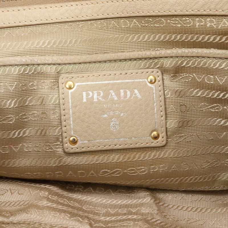 Prada Vittero Dino Leather Tote Bag Shoulder Gold Hardware Beige Women's ERE