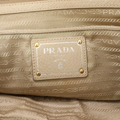 Prada Vittero Dino Leather Tote Bag Shoulder Gold Hardware Beige Women's ERE