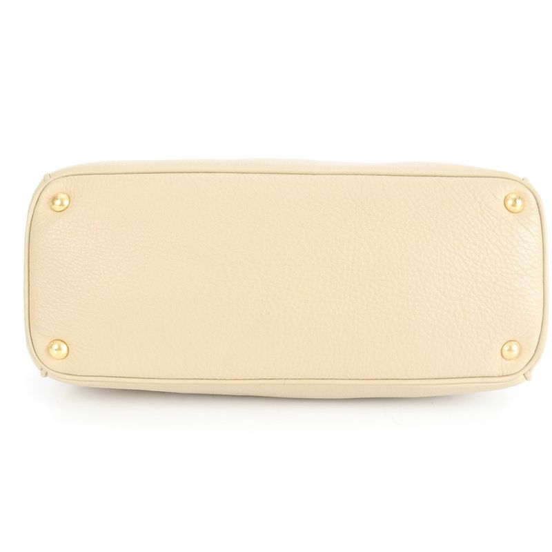 Prada Vittero Dino Leather Tote Bag Shoulder Gold Hardware Beige Women's ERE