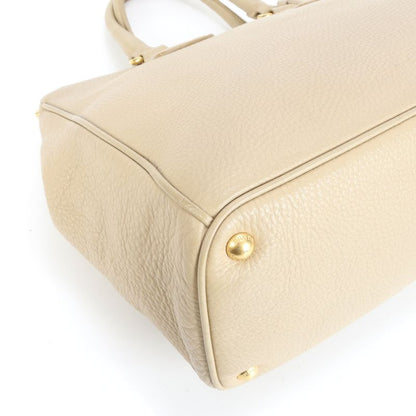 Prada Vittero Dino Leather Tote Bag Shoulder Gold Hardware Beige Women's ERE
