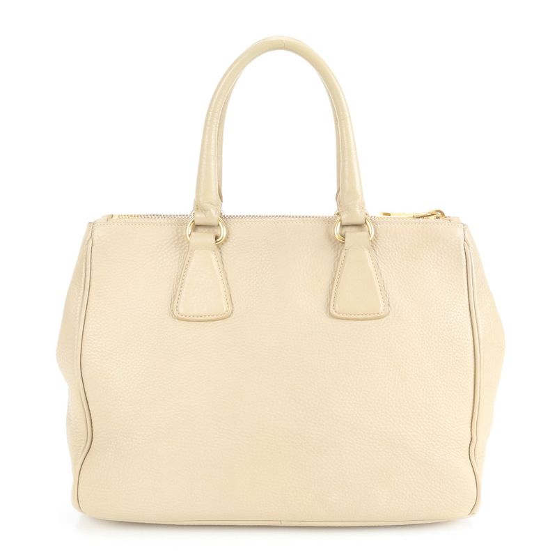 Prada Vittero Dino Leather Tote Bag Shoulder Gold Hardware Beige Women's ERE