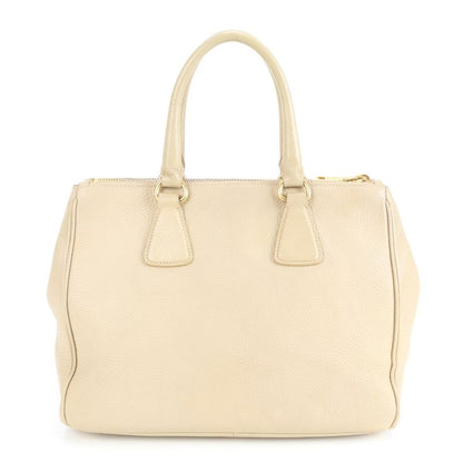 Prada Vittero Dino Leather Tote Bag Shoulder Gold Hardware Beige Women's ERE