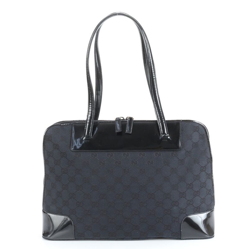 Gucci GG Canvas Leather Tote Bag Shoulder Black 002-1122 Women's ERE Cx24-9