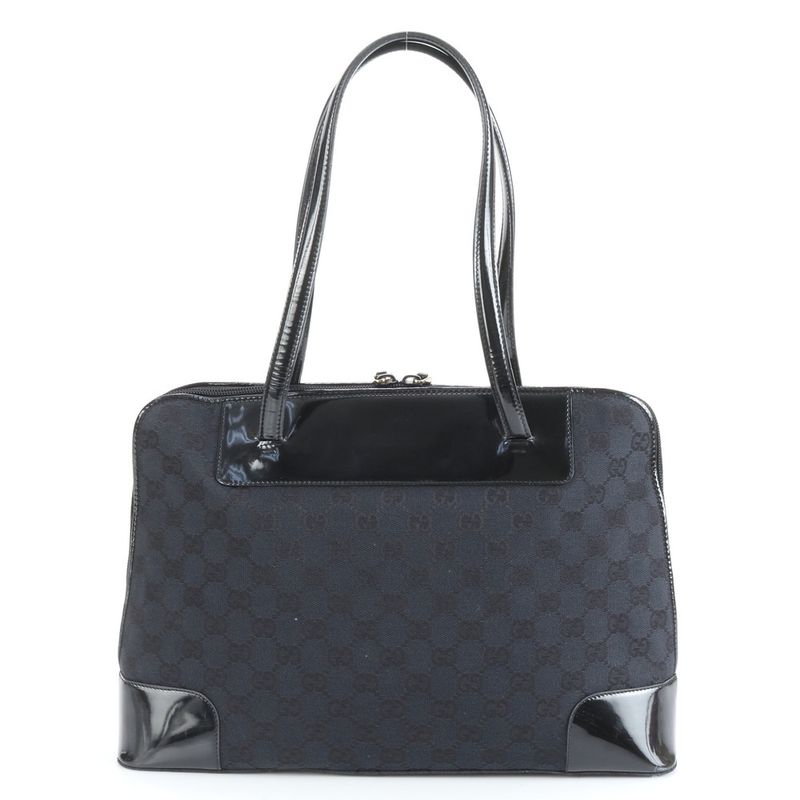 Gucci GG Canvas Leather Tote Bag Shoulder Black 002-1122 Women's ERE Cx24-9