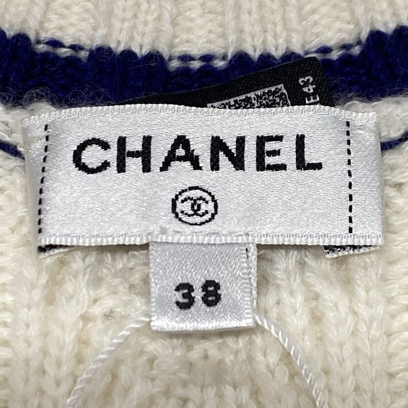 Chanel Long Sleeve Sweater Size 38 M Women - P74550 White X Pink X Navy V-neck
