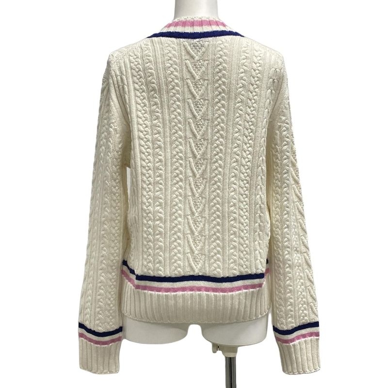 Chanel Long Sleeve Sweater Size 38 M Women - P74550 White X Pink X Navy V-neck