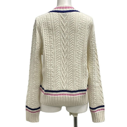 Chanel Long Sleeve Sweater Size 38 M Women - P74550 White X Pink X Navy V-neck