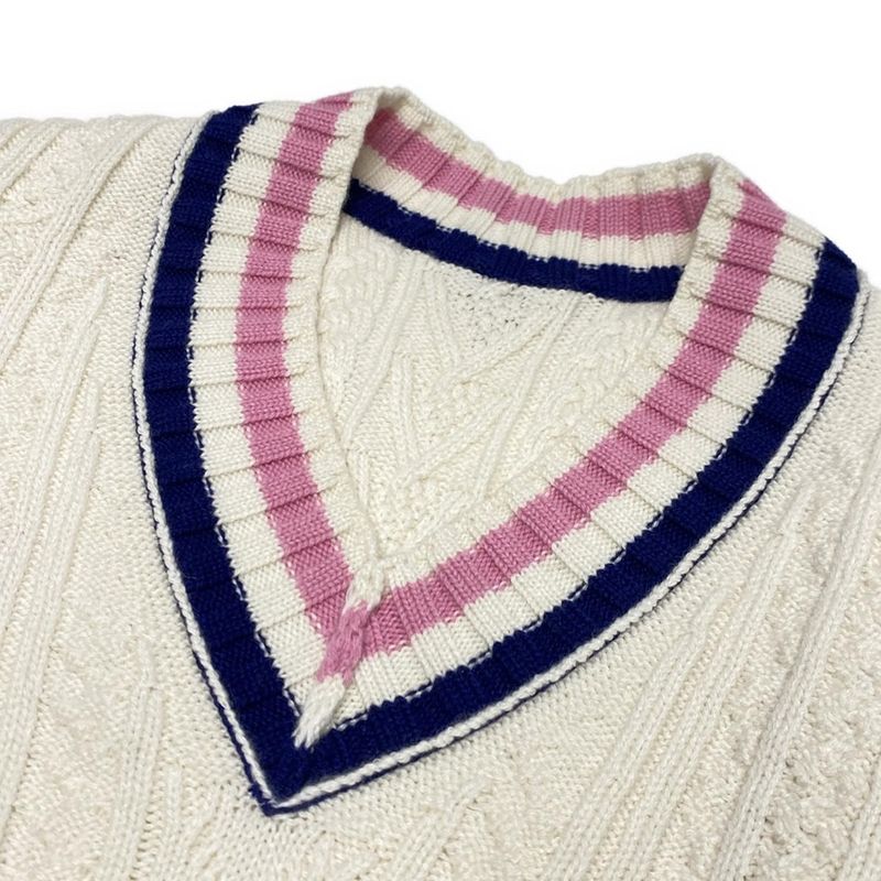 Chanel Long Sleeve Sweater Size 38 M Women - P74550 White X Pink X Navy V-neck