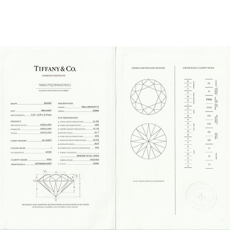 Tiffany & Co Solitaire 056ct Diamond Ring I-vvs1-3ex Pt950