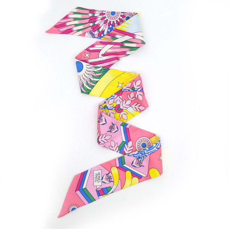 Hermes Twili - Source Of Pegasus Pink Multicolor - Yellow - Silk Scarf