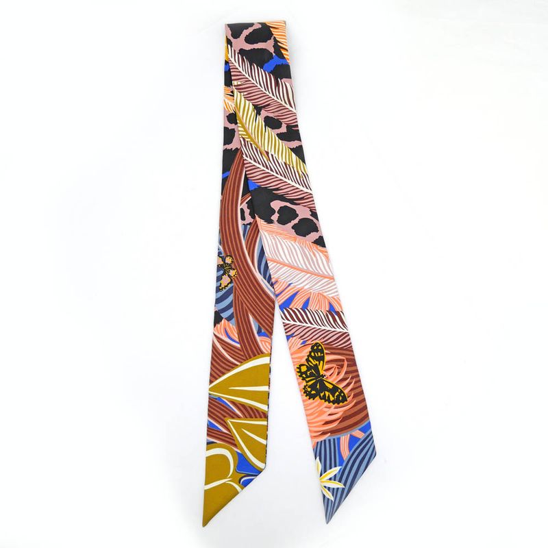 Hermes Twili-jaga-quetzal Multicolor-blue-orange Black Silk Scarf