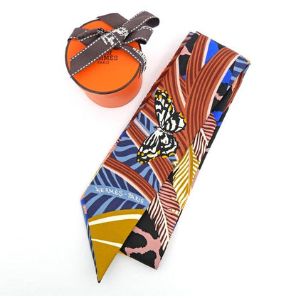 Hermes Twili-jaga-quetzal Multicolor-blue-orange Black Silk Scarf