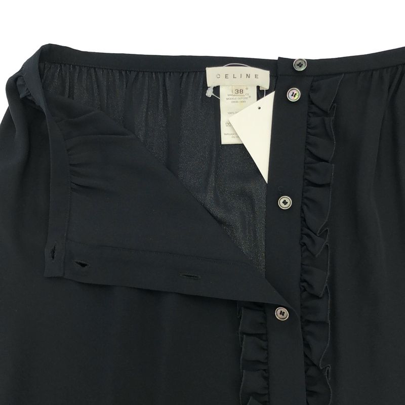 Celine Ruffle Silk Skirt 22039 0089 Black 38