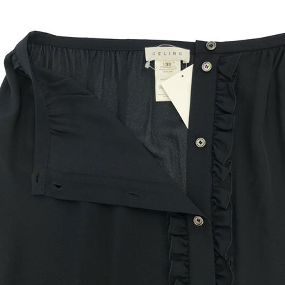 Celine Ruffle Silk Skirt 22039 0089 Black 38