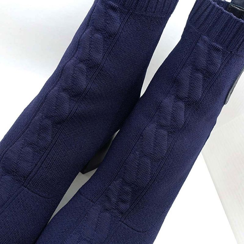 Hermes Shoes Boots Volver 60 Exlibris 37 1 2 Notation Navy Knit Cuff