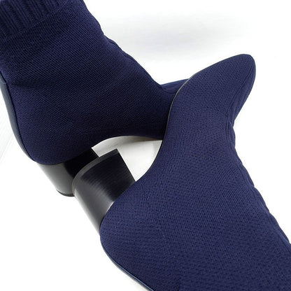 Hermes Shoes Boots Volver 60 Exlibris 37 1 2 Notation Navy Knit Cuff