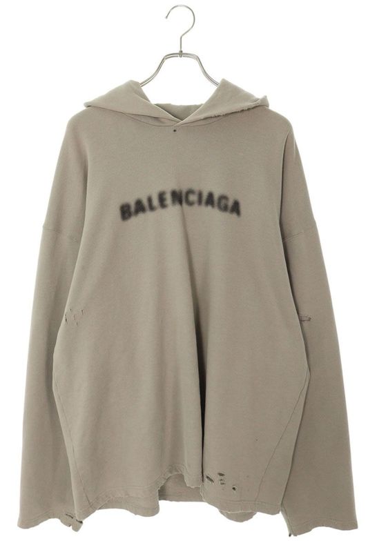 Balenciaga 21AW 661711 Tkvd6 Damaged Spray Logo Print Hoodie Men's S