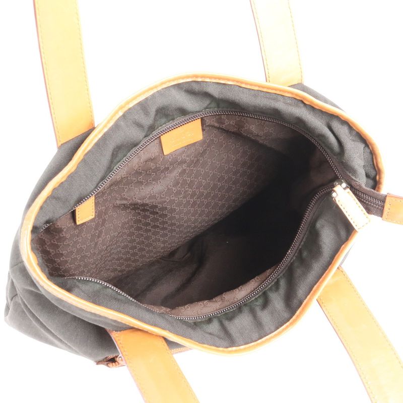 Gucci Leather Tote Bag Shoulder Black Brown 019-0457 Silver Hardware A4 Ladies