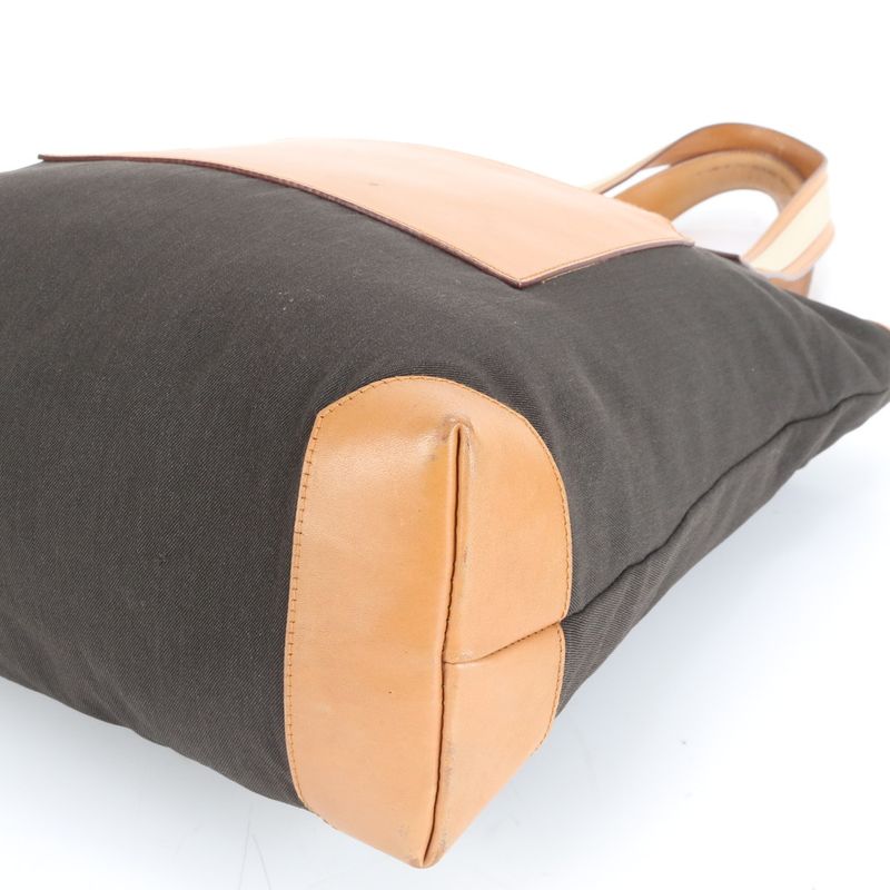 Gucci Leather Tote Bag Shoulder Black Brown 019-0457 Silver Hardware A4 Ladies