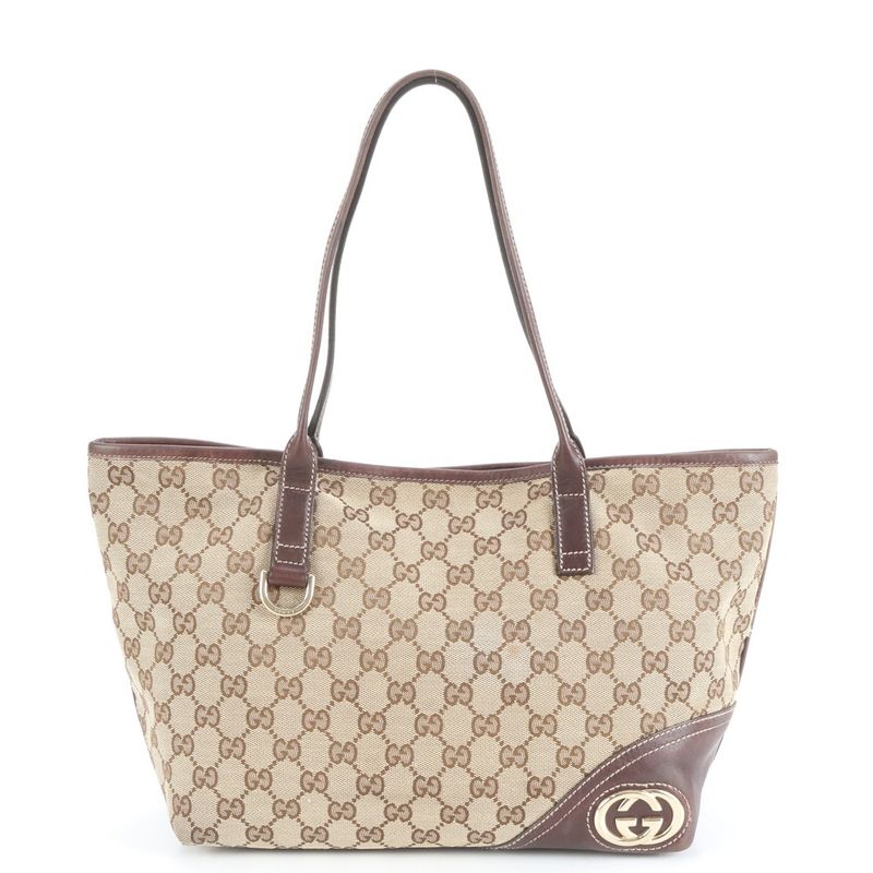 Gucci GG Canvas New Britt Leather Tote Bag Shoulder Brown 169946 Women's EUE