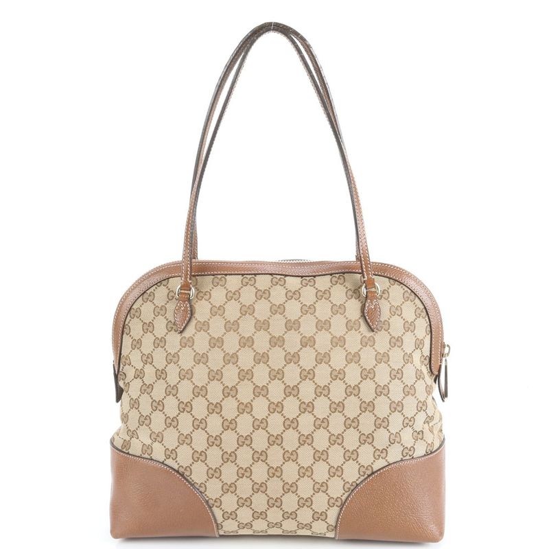 Gucci GG Canvas Bree With Charm Leather Tote Bag Shoulder Brown 323673 A4