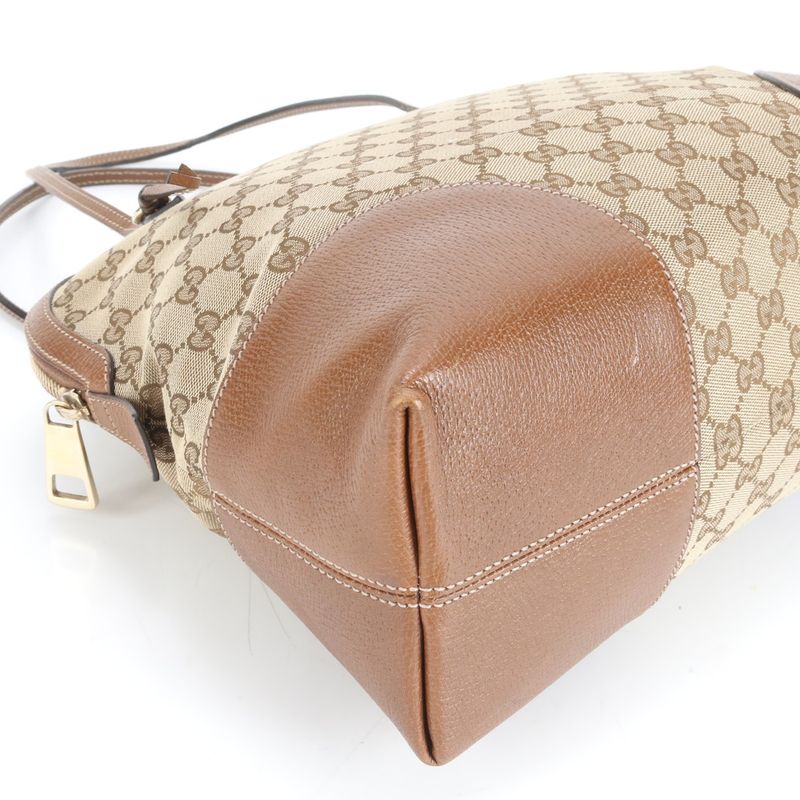 Gucci GG Canvas Bree With Charm Leather Tote Bag Shoulder Brown 323673 A4