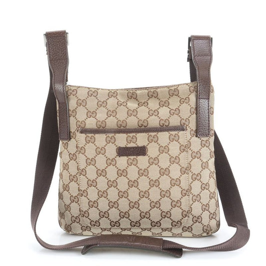 Gucci GG Canvas Leather Shoulder Bag Crossbody Messenger 122793 Brown Genuine