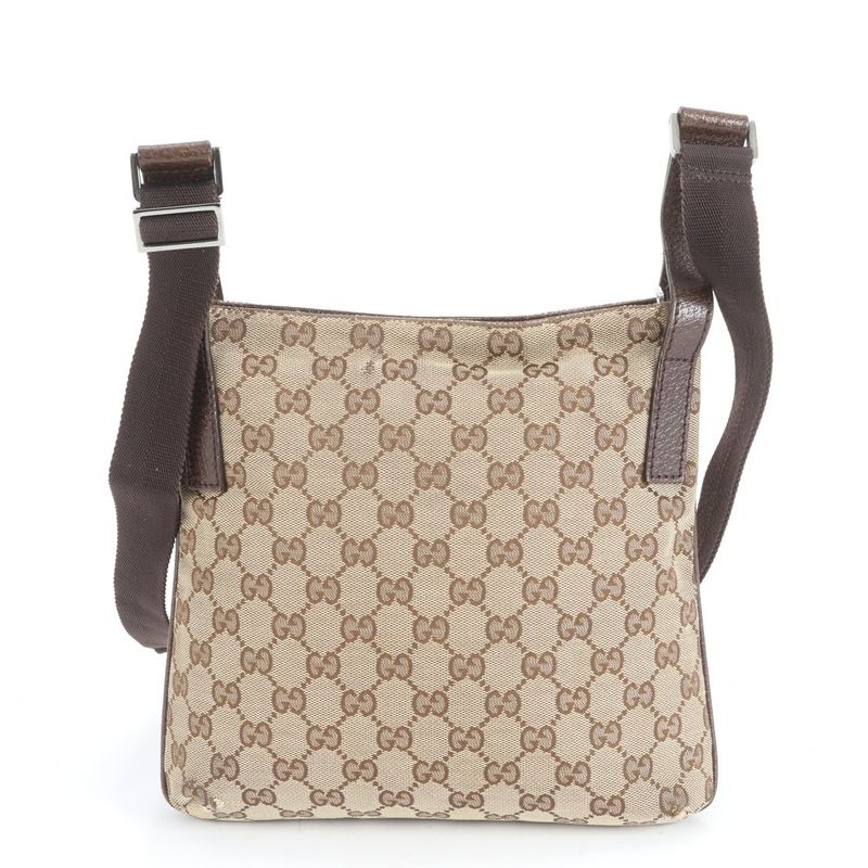 Gucci GG Canvas Leather Shoulder Bag Crossbody Messenger 122793 Brown Genuine
