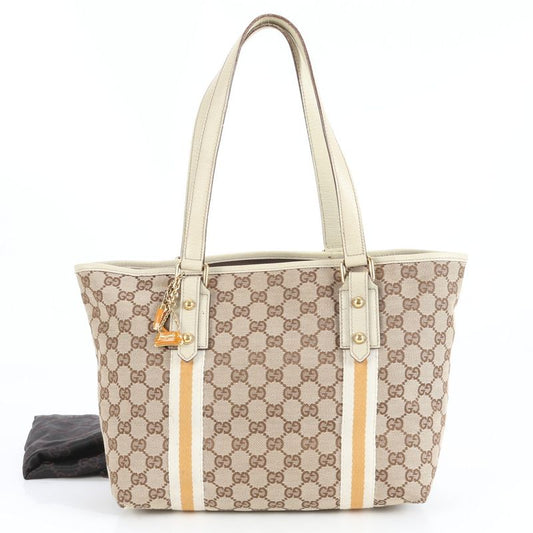 Gucci GG Canvas Charm Leather Tote Bag Shoulder Hand 137396 Gold Hardware