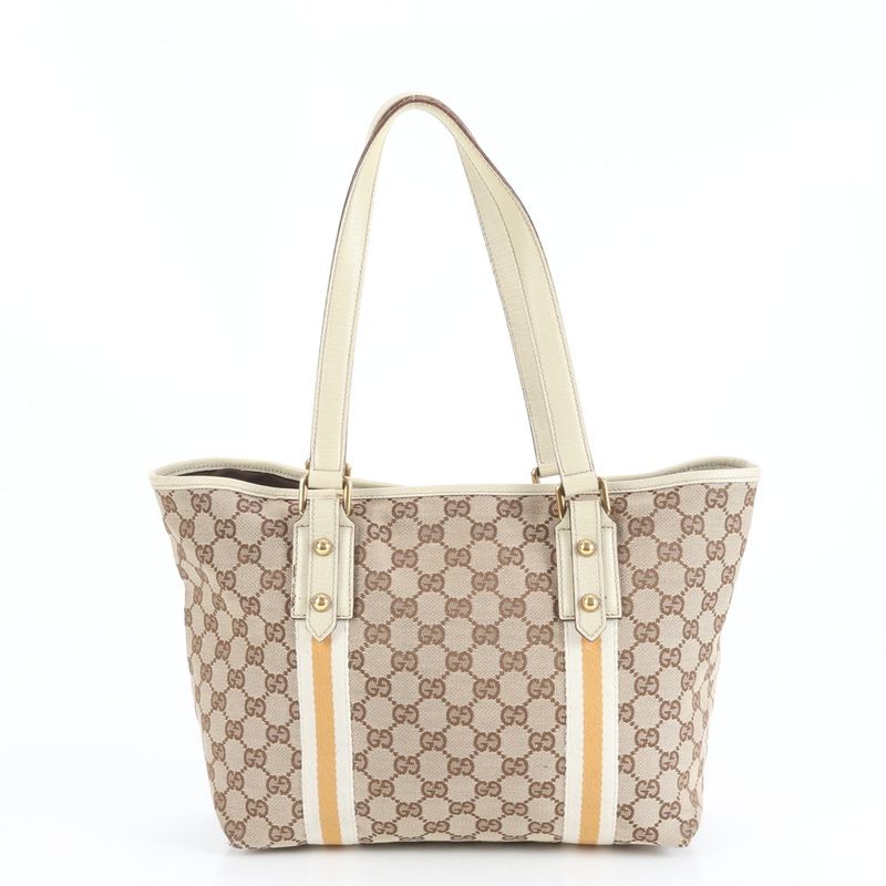 Gucci GG Canvas Charm Leather Tote Bag Shoulder Hand 137396 Gold Hardware