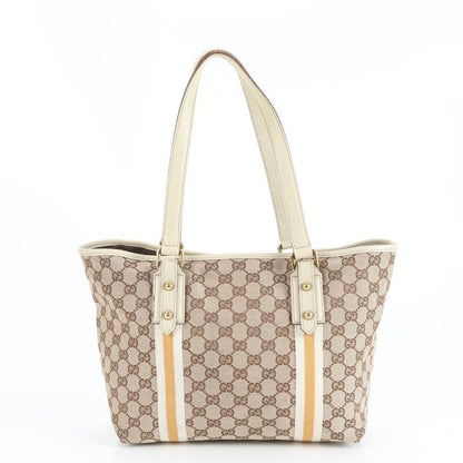 Gucci GG Canvas Charm Leather Tote Bag Shoulder Hand 137396 Gold Hardware